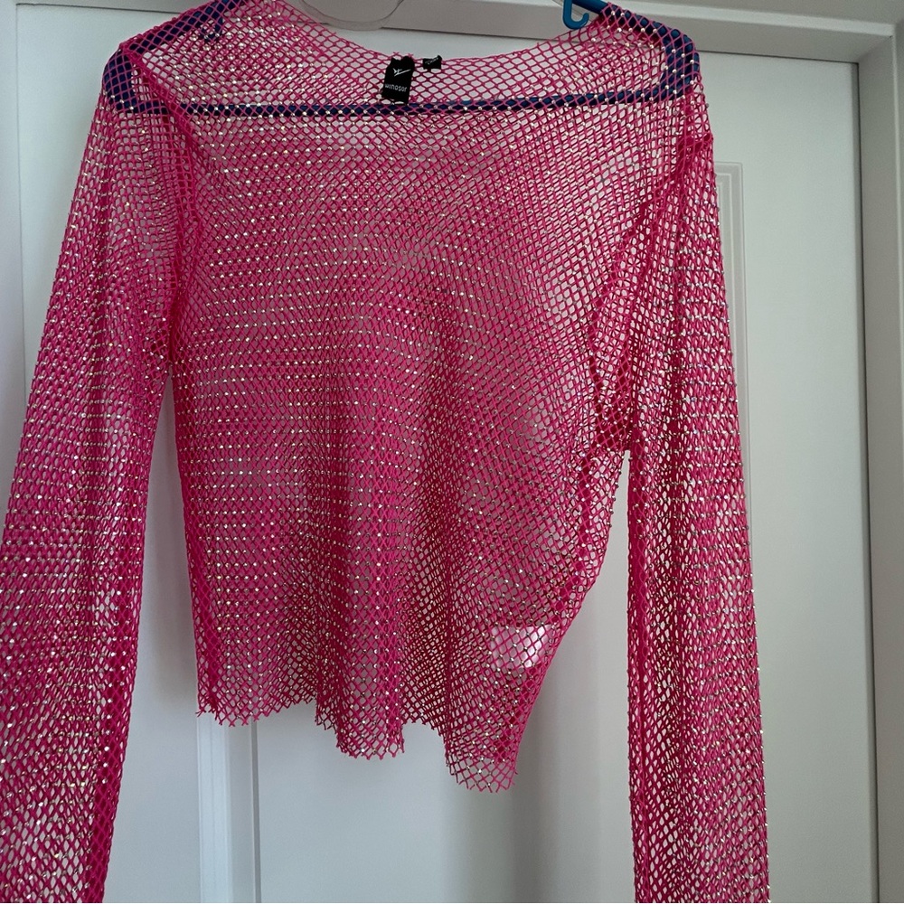 Windsor Fuchsia Mesh Glitter Top